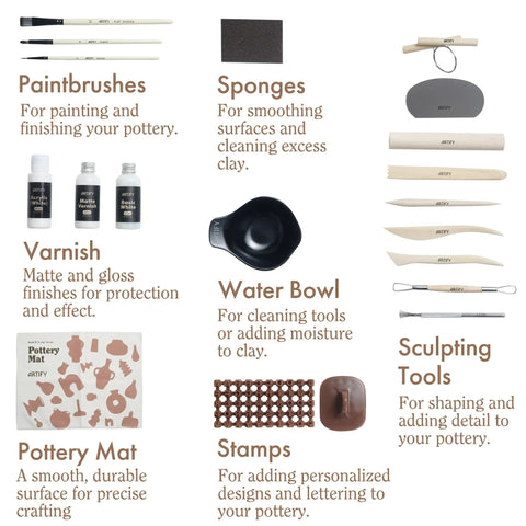 Complete tool set from Air Dry Clay Kit For Adults With Complete Tool Set For Home Pottery Craft, Easy For Beginners To Pros.
