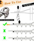 How to use guide for 1/8 Inch Stainless Steel Wire Rope Kit With 100 Feet Vinyl Coated Cable, showing wire clip installation steps.