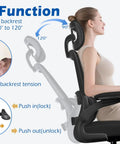 Ergonomic Office Chair With Adjustable Headrest And Lumbar Support, Breathable Mesh Back, tilt function demonstration.