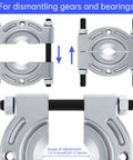 Beefy Heavy Duty Bearing Splitter And Five Inch Gear Pulley Puller Set For Automotive And ATV Use with adjustment scope.