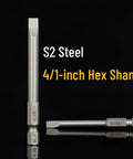 Slotted Phillips Screwdriver Bit Set With Holder 12 Piece 3 Inch Bits Magnetic Drill Bit Set One Quarter Inch Hex For Everyday Home Fixups And Garage Projects Durable Steel, featuring front view of slotted bits, S2 steel, 1/4-inch hex shank.