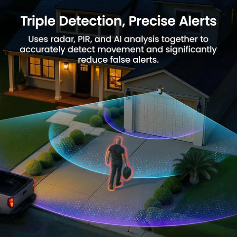 4K True Color Outdoor Security Camera With Solar Power Wireless WiFi AI Triple Detection 360 Degree Auto Tracking Night Vision Weatherproof Home Surveillance monitoring driveway