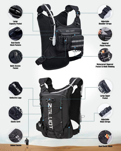 12L Hydration Running Vest for Men With On the Go Storage for Running and Cycling, Lightweight Backpack With Front Zip Pockets