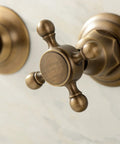 Antique Brass Bathroom Sink Faucet Set With Ceramic Disc Valve, showcasing cross handle, solid brass construction, tarnish resistant