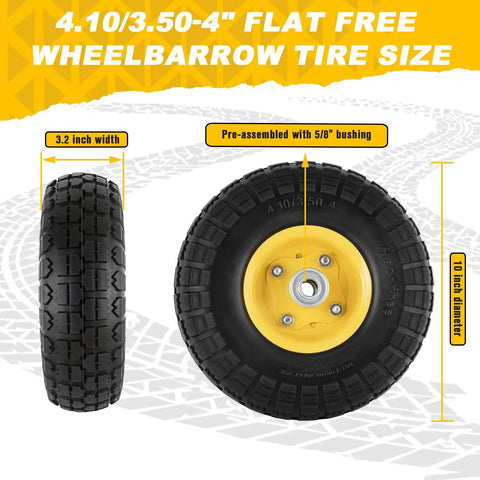 Two Pack 10 Inch Flat Free Solid Rubber Wheel Set For Hand Trucks Wheelbarrows Garden Carts Dollies And Utility Carts