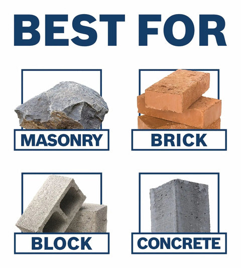 Image showing materials best for 20 Inch Concrete Chisel For Duty Breaker Hammers, including masonry, brick, block, and concrete.
