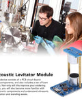 Scientists using Ultrasonic Levitation Module DIY Kit For Hands On Physics Experiments Standing Wave Controller for STEM education.