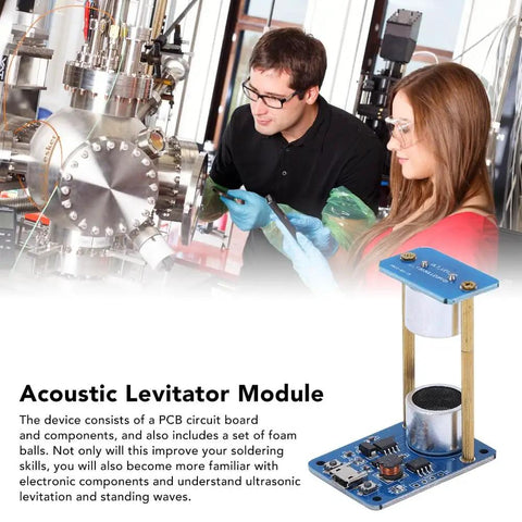 Scientists using Ultrasonic Levitation Module DIY Kit For Hands On Physics Experiments Standing Wave Controller for STEM education.