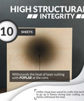 Front view of 12x12 inch Basswood craft sheets, 1/8 inch thick, 10-sheet pack