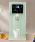 Instant Hot Water Dispenser With 1500W Heating 3L Large Tank Countertop Water Filter System Smart Touch Screen Child Lock Office Ready Green Finish Quick On Demand Hot Water For Home Or Work, shown with display and cup.