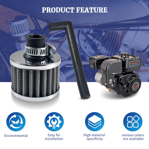 12mm Air Filter Upgrade For 212cc 196cc Engines And Honda GX160 GX200 168F Power Units, showcased with intake pipe