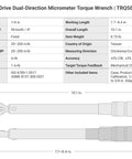 Technical diagram of Quarter Inch Drive 90 Tooth Dual Direction Micrometer Torque Wrench 20 to 200 Inch Pounds ISO Standard Calibration Accurate Reads Pro Grade Performance with specifications and measurements.
