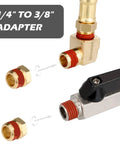 Close-up of quarter to three-eighth inch adapter components from Extended Tank Drain Kit with 10 Inch Braided Steel Hose for air compressors.