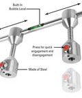 SUS304 Heavy Duty Stainless Steel Two Hole Pin With Push Button Quick Lock For Pipe Alignment And Rigging Work, showing built-in level and engagement button.