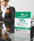 70 Percent Isopropyl Alcohol Wipes Individually Wrapped Sachets For Electronics And Tech Gear Dispensing Box 100 Count Pack Quick Drying IPA Wipes For Screens And Surfaces displayed on counter.