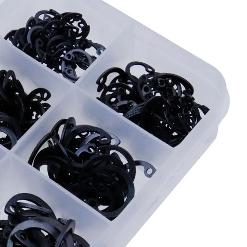 E-Clip Heavy Duty Assortment Kit For Automotive Machinery And DIY - 304 Stainless Steel, 250 Pieces, 10 Sizes M8 to M20 in plastic case