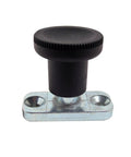 Tough As Nails Stainless Steel Lockout Plate Mount Indexing Plunger With Slick Matte Black Nylon Handle and Precision 6mm Pin 45mm Stroke Length Rock Solid Workshop Fixture Tool, side view.