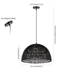 20 Inch Black Modern Bohemian Woven Rope LED Pendant Light Fixture With Adjustable Dome Ceiling Lamp For Kitchen Island Rope Shade