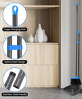 Long Handle Broom And Dustpan Set For Indoor Outdoor Cleaning Upright Stand Dustpan Adjustable Height Rustproof Build Angled Mouth