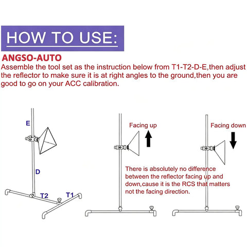 Large Radar Corner Reflector Kit With 0 To 30 Cm Stand For ADAS Calibration Tool Precision Vehicle Sensor Alignment Set, instruction diagram