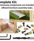 Top Shelf 50 Piece Threaded Wood Insert Kit Including 1 4 20 Furniture Fasteners And Wrenches showing screws, bolts, and assembly tools.