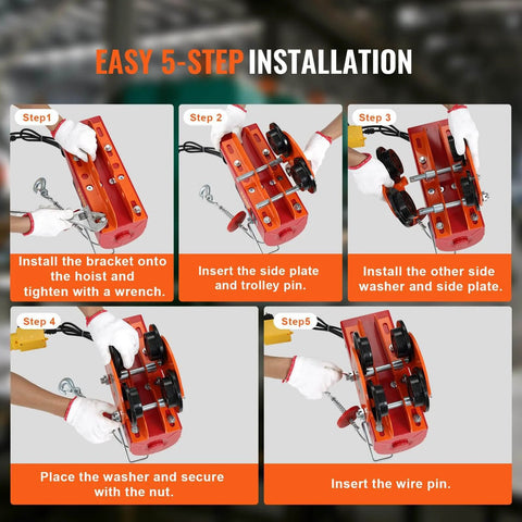 Installation steps for 1 Ton Push Beam Trolley For Electric Hoist Dual Wheels Adjustable Beam Width 2.68 To 4.33 In For I And H Beams