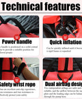 Infographic showing technical features of Inflatable Wing Surfing Kite 4m² For Beginners with power handle, quick inflation, safety wrist rope, and dual airbag design.