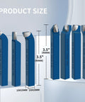Front view of 11-piece blue carbide-tipped lathe cutter set, 10x10mm shanks for metal turning, boring and chamfering (Amazon)