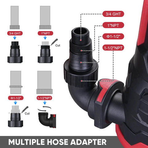 Heavy Duty 1HP Submersible Sump Pump Handles 3960 GPH Grind Inside A Tough Thermoplastic Shell For Hassle Free Basement Flood Cleanup Pool Water Transfer And Pond Draining Without Breakdowns hose adapter with multiple sizes and fittings.