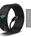 30Ft Cat6 Ethernet Cable Patch Cable For Fast No Fuss Home Network, 550MHz Bandwidth, 10Gbps Ready, UTP Indoor Outdoor, includes 25 cable ties