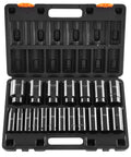 Impact Socket Set One Half Inch Drive, 19 Piece Deep Sockets, Six Point, CRV Steel, Heavy Duty Build, in storage case.