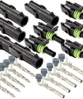 Awesome 1-Pin Weather Pack Connector Kit With 14 16 Gauge Wire Terminals Male And Female Quick Disconnect Splice Sealer Housing For Heavy Duty Vehicle Electrical Wiring Upgrades That Get The Job Done Right, black housings