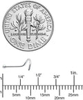 20 Gauge Nose Stud In Stainless Steel 316L With Clear Accent Micro Screw Head, 6mm Length, shown next to a US dime for scale