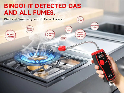 Portable 3 In 1 Carbon Monoxide And Carbon Dioxide Detector With 12 Inch Bendable Probe Battery Operated Handheld Alarm used over stove