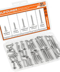 Top Shelf Size 12 Phillips Pan Head Wood Screws, Heavy Duty 304 Stainless Self Tapping Assortment Kit in clear case.