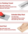 8 Piece Masonry Tool Set Pro Grade With Finishing Trowel Gauging Trowel Groover Edger Extruded Alloy Float Wood Float, close-up view.