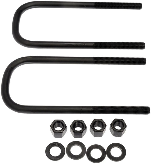 Ford Front Leaf Spring Axle U-Bolt Kit With Beefy Hardware including two U-bolts, four nuts, and washers for secure mounting.