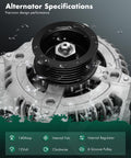 Close-up of alternator showing 6 groove pulley for Buick LeSabre and Pontiac Bonneville 2004-2005, 3.8L V6 12V 140Amp clockwise