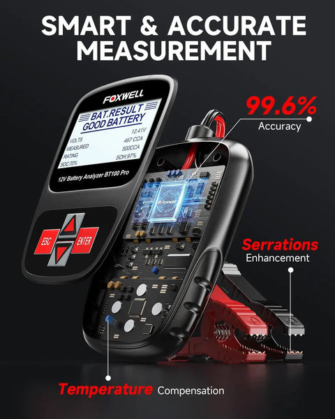 12V Car Battery Tester With 100 To 1100 CCA Load Test For Quick Battery Health Check, handheld tester with clamp leads