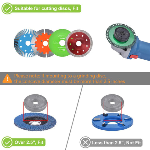 Image showing suitable cutting discs for No Fuss Quick Swap Angle Grinder Flange Nut With 5 8 11 Threads Fits 4 5 And 5 Inch Grinders No Wrench Needed Slam Tight Grip Heavy Duty Steel Lock.