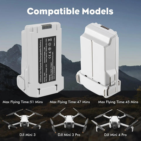Intelligent Flight Battery Plus For DJI Mini 4 Pro Mini 3 Pro And Mini 3 3850mAh with compatible models displayed