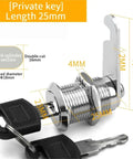 Heavy Duty Metal Cylinder Lock For Cabinets, Lockers, Drawers, And Mailboxes With Keys, Cam Lock Security 25mm with measurements.