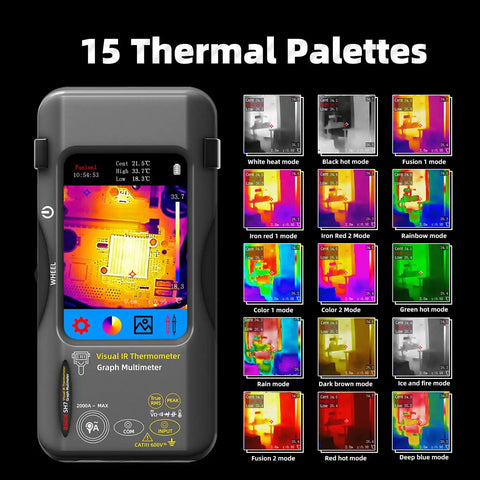 Pro Grade All In One Thermal Imaging Camera Multimeter with 15 thermal palettes display