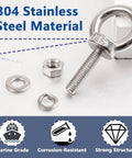 4 Pack M6 x 25mm Threaded Eyebolts With Nuts And Washers, Stainless Steel Marine Grade Shoulder Eye Bolts for DIY Projects