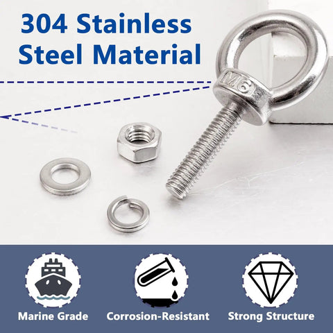 4 Pack M6 x 25mm Threaded Eyebolts With Nuts And Washers, Stainless Steel Marine Grade Shoulder Eye Bolts for DIY Projects
