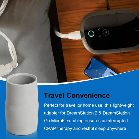 CPAP Tube Adapter For DreamStation 2 And DreamStation Go MicroFlex Tubing Connector Universal Mask Compatibility on bedside CPAP setup