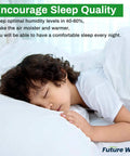 Child sleeping peacefully under white sheets, showcasing benefits of Humidifier Filter E Replacement For HC14 Series Compatible With Honeywell HCM6009 HEV685 HEV680 HM3500 HM3600 3 Pack Keep Your Home Humidity In Check Today.