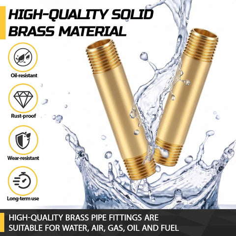 Heavy Duty Brass Pipe Nipples Two Pack One Quarter Inch Npt Male Connectors Four Inch, solid brass pipes in water for plumbing use.