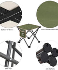 Ultralight Portable Folding Camping Stool with Carry Bag, green, showing 600D Oxford cloth, steel frame, anti-slip pads
