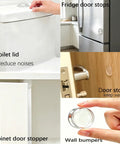 12 Piece Cabinet Door Stopper Kit And Fridge Bumper Pads With Super Strong Self Adhesive For Peaceful Rooms shown on various surfaces.